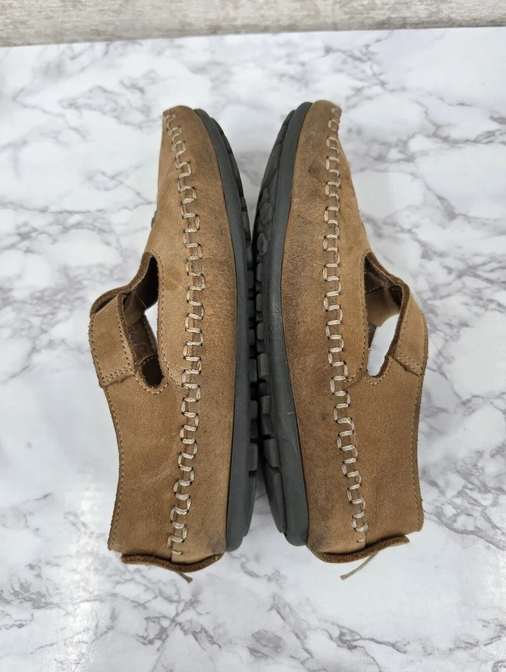 Vintage Hush Puppies Girls Tan Leather Mary Jane Moccasin Shoes Boho Western